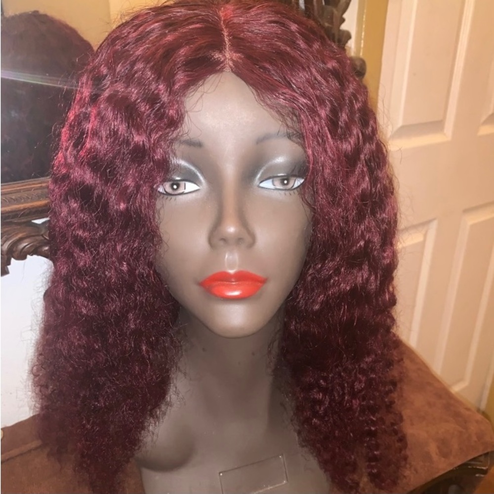 24” Kinky Curly Human Hair, 99J Burgundy, 180 Density, Bleached Knots